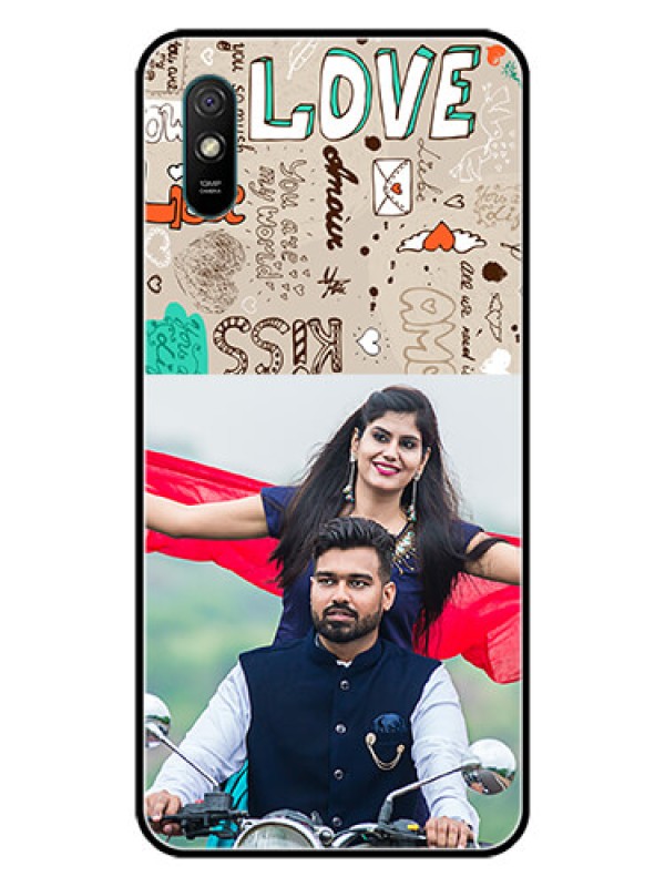 Custom Redmi 9i Sport Custom Glass Phone Case  - Love Doodle Pattern 