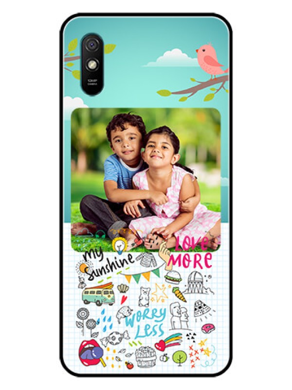 Custom Redmi 9i Sport Photo Printing on Glass Case  - Doodle love Design
