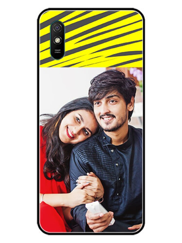 Custom Redmi 9i Sport Photo Printing on Glass Case  - Yellow Abstract Design