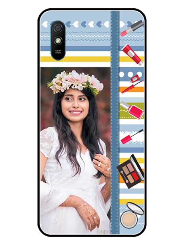 Custom Redmi 9i Sport Personalized Glass Phone Case  - Makeup Icons Design