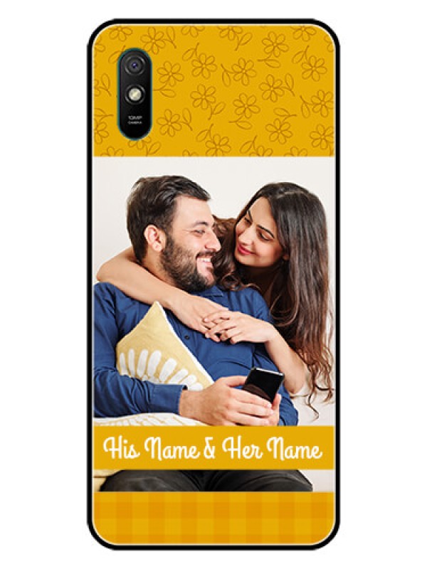 Custom Redmi 9i Custom Glass Mobile Case  - Yellow Floral Design