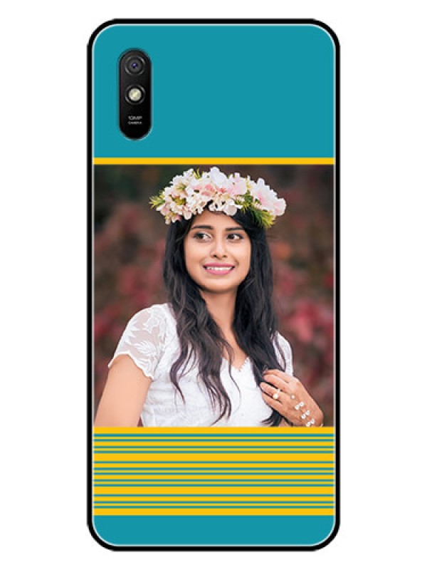 Custom Redmi 9i Custom Glass Phone Case  - Yellow & Blue Design 