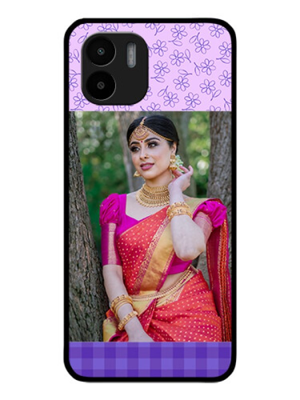 Custom Redmi A1 Custom Glass Phone Case - Purple Floral Design