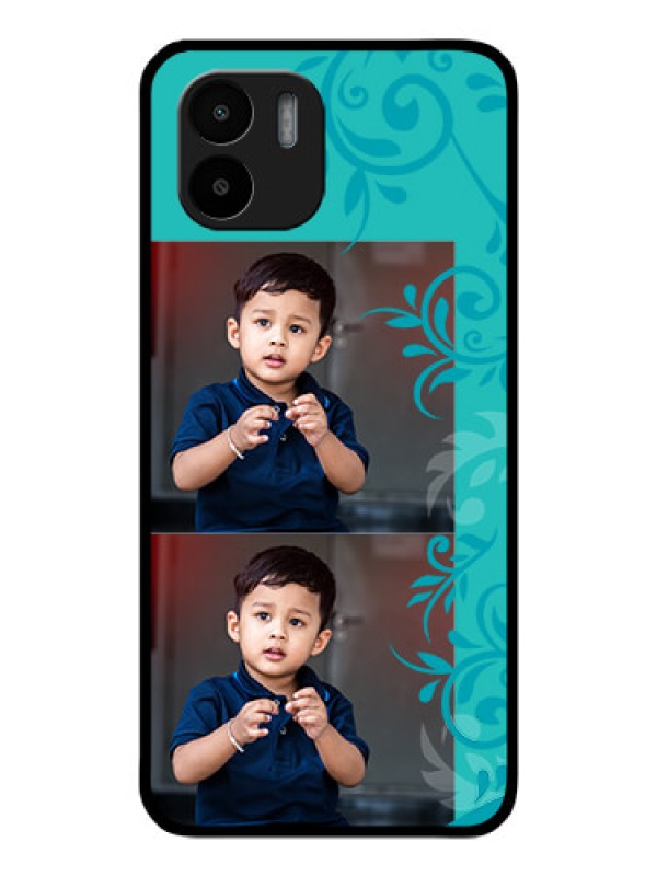 Custom Redmi A1 Personalized Glass Phone Case - with Photo and Green Floral Design