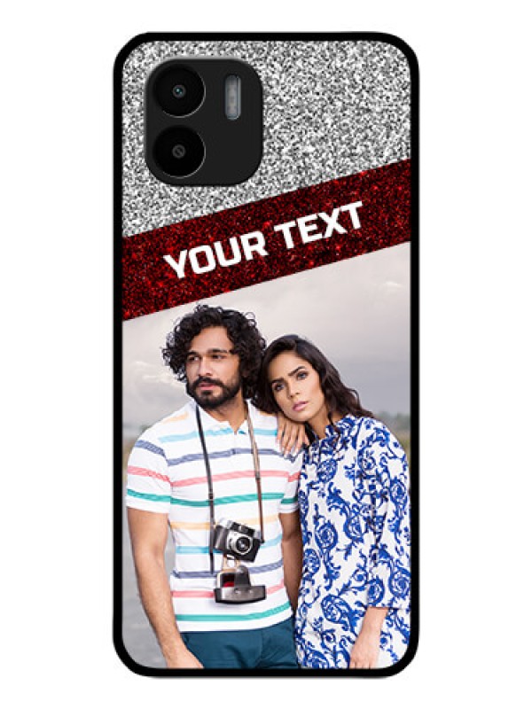 Custom Redmi A1 Personalized Glass Phone Case - Image Holder with Glitter Strip Design
