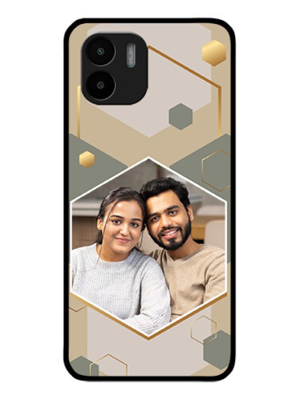 Custom Xiaomi Redmi A1 Photo Printing on Glass Case - Stylish Hexagon Pattern Design
