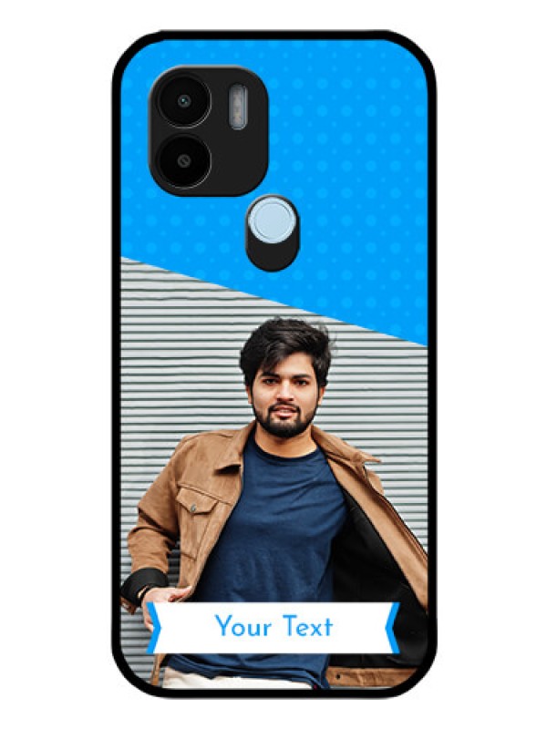Custom Xiaomi Redmi A2 Plus Photo Printing on Glass Case - Simple Blue Color Design