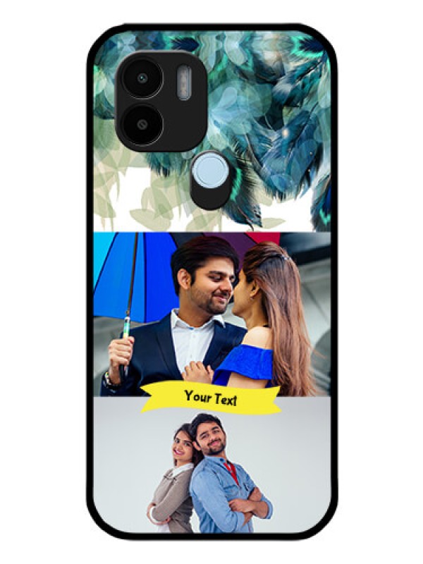 Custom Xiaomi Redmi A2 Plus Personalized Glass Phone Case - Image with Boho Peacock Feather Design