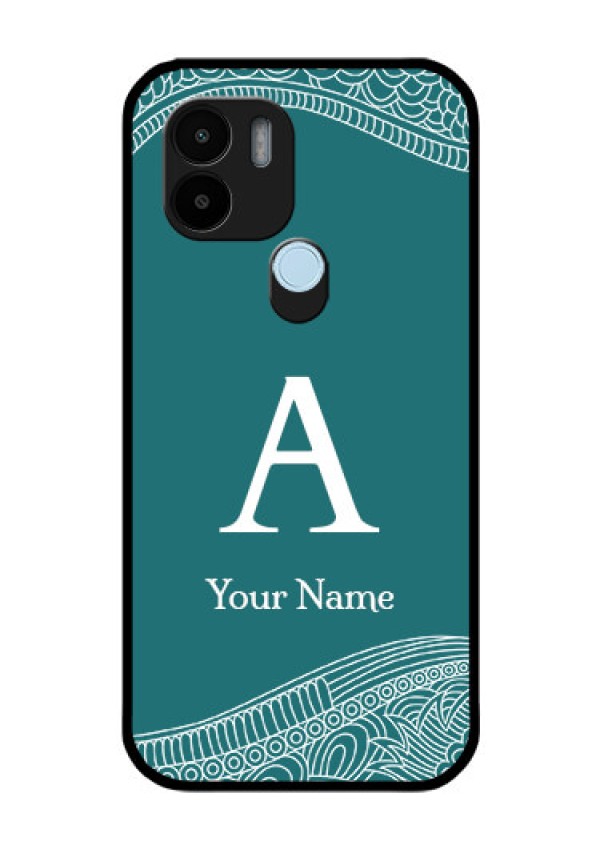 Xiaomi Redmi A2 Plus Personalized Glass Phone Case - line art pattern with custom name Design