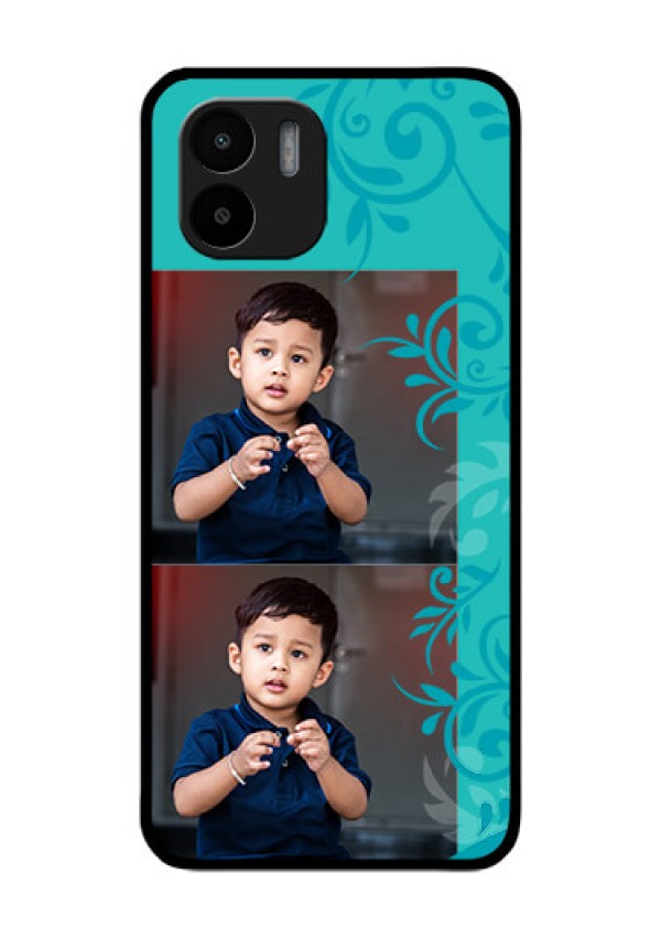 Xiaomi Redmi A2 Personalized Glass Phone Case - with Photo and Green Floral Design
