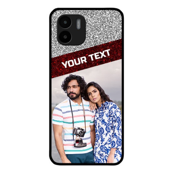 Xiaomi Redmi A2 Personalized Glass Phone Case - Image Holder with Glitter Strip Design Xiaomi Redmi A2 Personalized Glass Phone Case - Image Holder with Glitter Strip Design