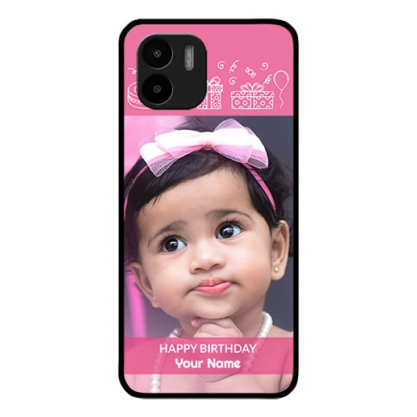 Xiaomi Redmi A2 Photo Printing on Glass Case - with Birthday Line Art Design Xiaomi Redmi A2 Photo Printing on Glass Case - with Birthday Line Art Design