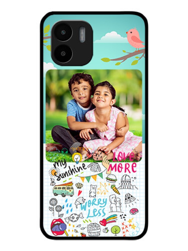 Custom Xiaomi Redmi A2 Photo Printing on Glass Case - Doodle love Design