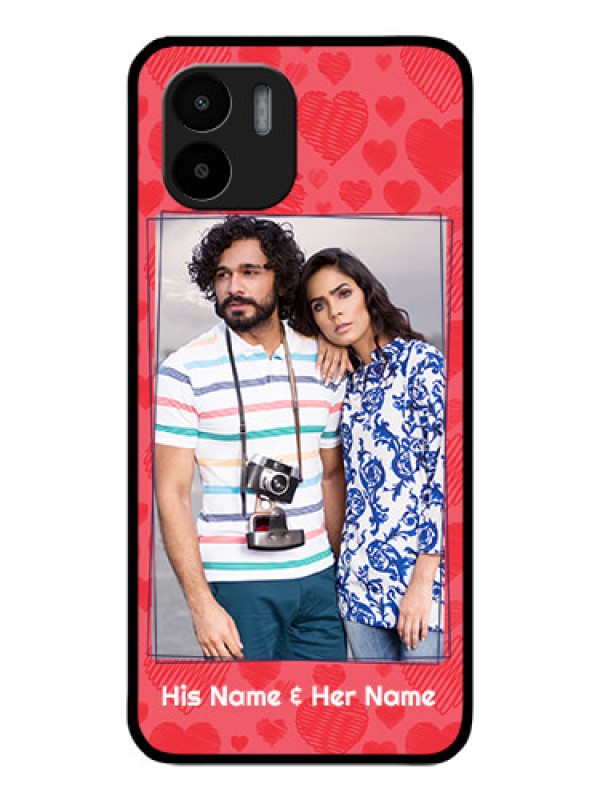 Custom Xiaomi Redmi A2 Photo Printing on Glass Case - with Red Heart Symbols Design