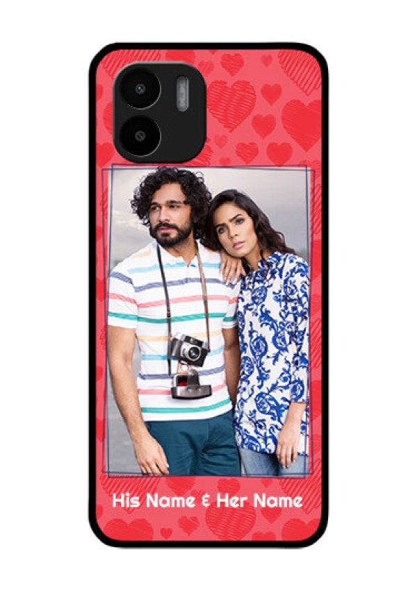 Xiaomi Redmi A2 Photo Printing on Glass Case - with Red Heart Symbols Design