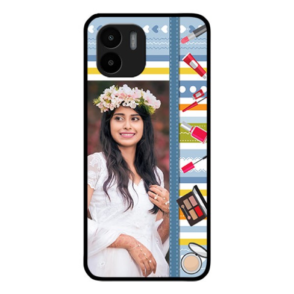 Xiaomi Redmi A2 Personalized Glass Phone Case - Makeup Icons Design