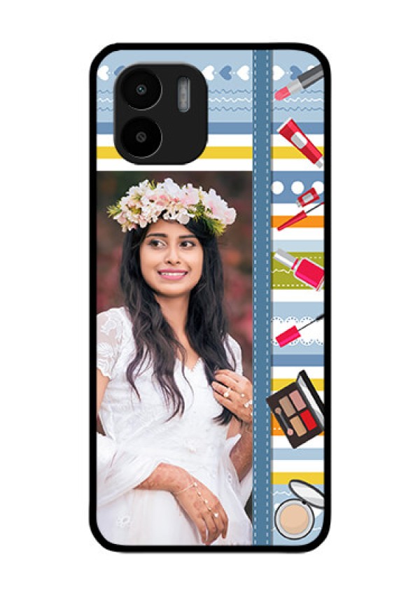 Xiaomi Redmi A2 Personalized Glass Phone Case - Makeup Icons Design