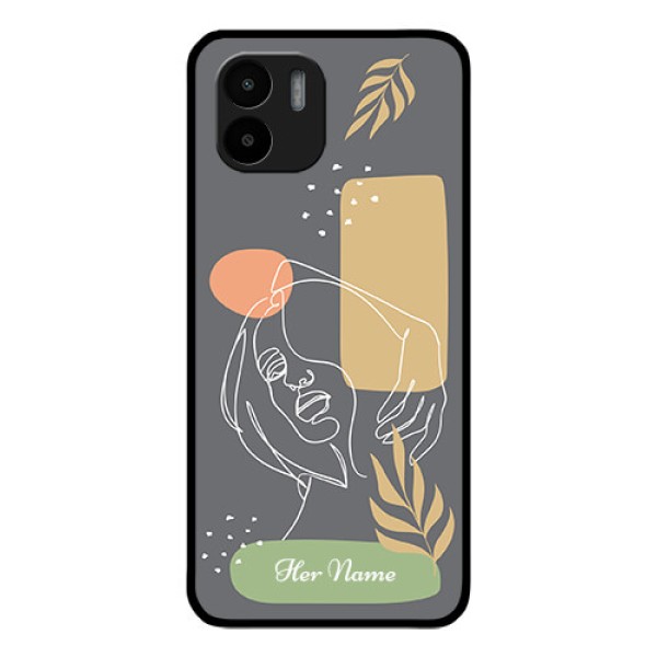 Xiaomi Redmi A2 Custom Glass Phone Case - Gazing Woman line art Design Xiaomi Redmi A2 Custom Glass Phone Case - Gazing Woman line art Design
