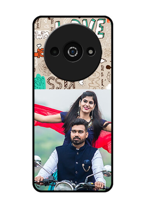 Xiaomi Redmi A3 Custom Glass Phone Case - Love Doodle Pattern