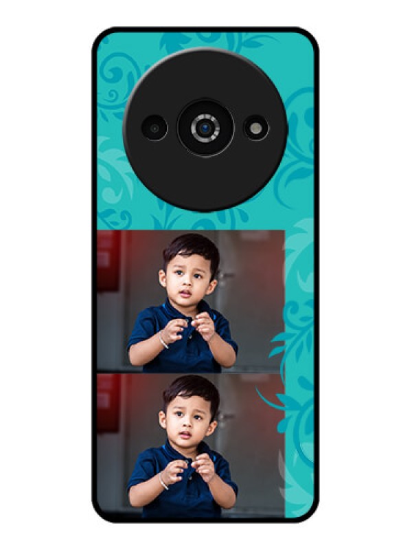 Custom Redmi A3X Custom Glass Phone Case - With Photo And Green Floral Design