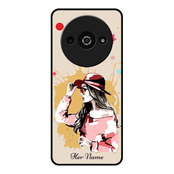 Redmi A3X Custom Glass Phone Case - Women With Pink Hat Design Redmi A3X Custom Glass Phone Case - Women With Pink Hat Design