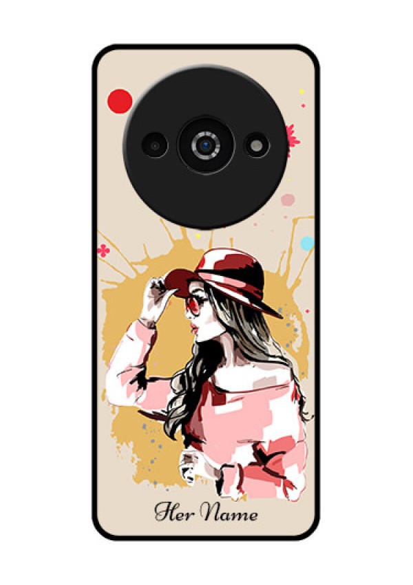 Redmi A3X Custom Glass Phone Case - Women With Pink Hat Design