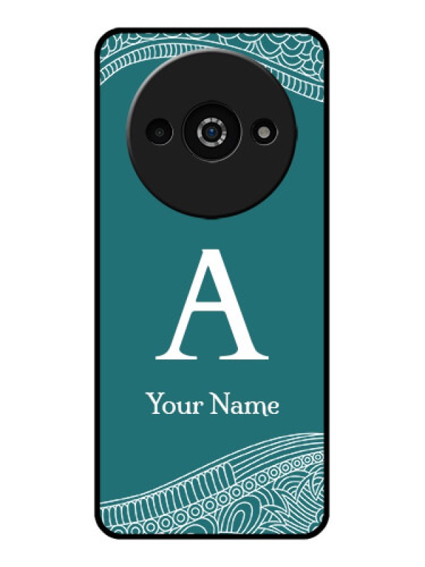 Custom Redmi A3X Custom Glass Phone Case - Line Art Pattern With Custom Name Design