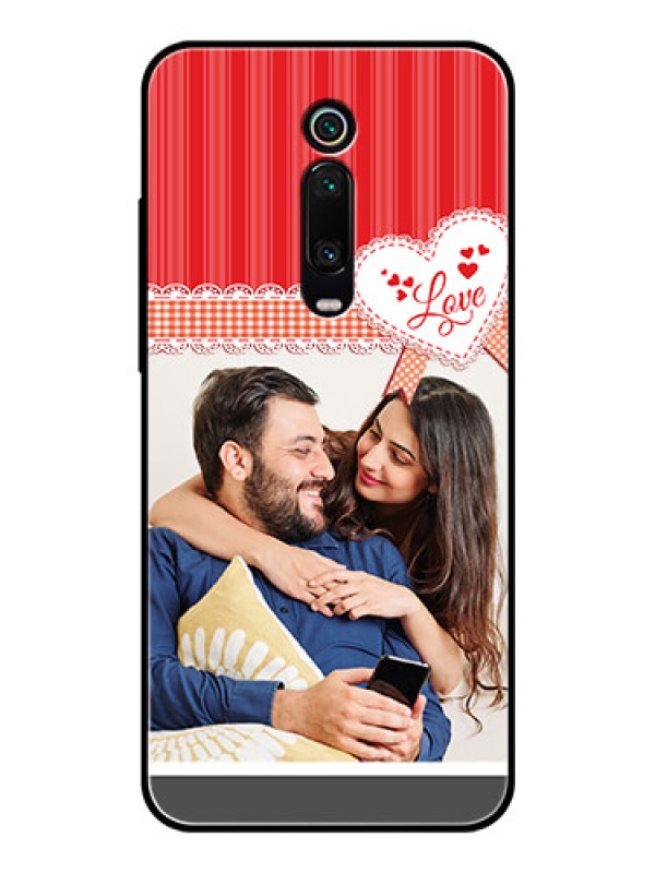Custom Redmi K20 Pro Custom Glass Mobile Case  - Red Love Pattern Design