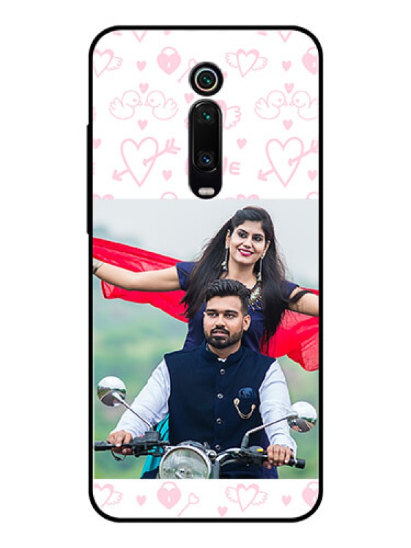 Custom Redmi K20 Pro Custom Glass Mobile Case  - Pink Flying Heart Design