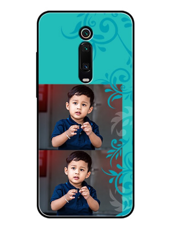 Custom Redmi K20 Pro Personalized Glass Phone Case  - with Photo and Green Floral Design 