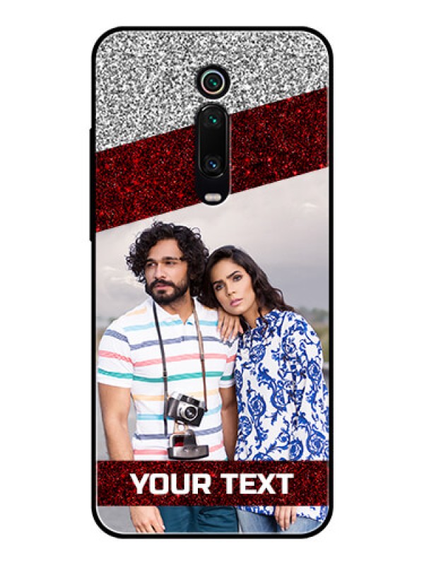 Custom Redmi K20 Pro Personalized Glass Phone Case  - Image Holder with Glitter Strip Design