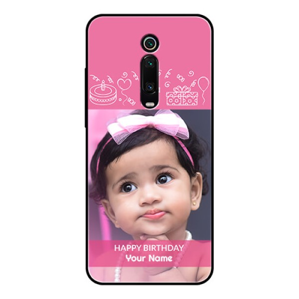 Redmi K20 Pro Photo Printing on Glass Case - with Birthday Line Art Design Redmi K20 Pro Photo Printing on Glass Case - with Birthday Line Art Design