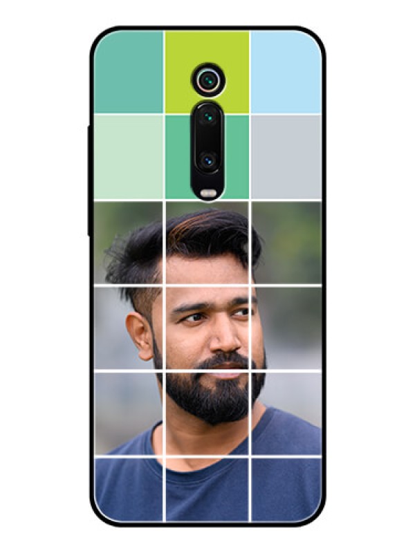 Custom Redmi K20 Pro Photo Printing on Glass Case  - with white box pattern 