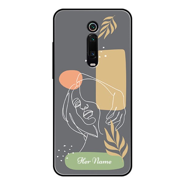 Xiaomi Redmi K20 Pro Custom Glass Phone Case - Gazing Woman line art Design Xiaomi Redmi K20 Pro Custom Glass Phone Case - Gazing Woman line art Design