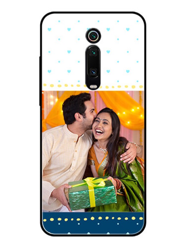 Custom Redmi K20 Personalized Glass Phone Case  - White and Blue Abstract Design