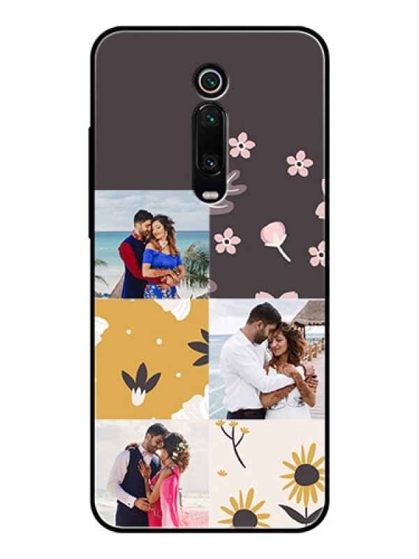 Custom Redmi K20 Photo Printing on Glass Case  - 3 Images with Floral Design