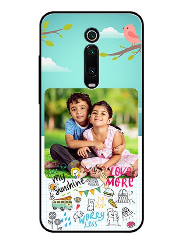 Custom Redmi K20 Photo Printing on Glass Case  - Doodle love Design