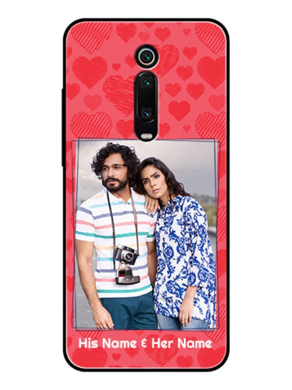 Custom Redmi K20 Photo Printing on Glass Case  - with Red Heart Symbols Design