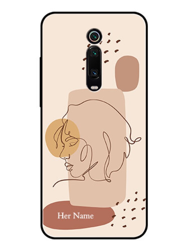 Custom Xiaomi Redmi K20 Photo Printing on Glass Case - Calm Woman line art Design