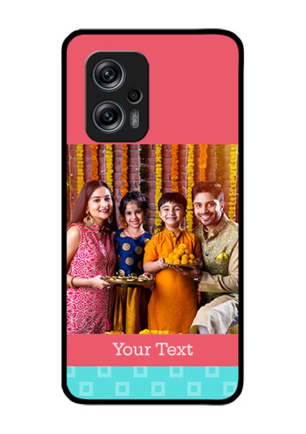 Redmi K50i 5G Personalized Glass Phone Case - Peach & Blue Color Design