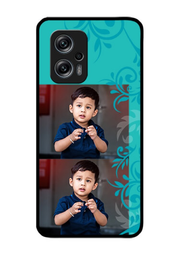Redmi K50i 5G Personalized Glass Phone Case - with Photo and Green Floral Design