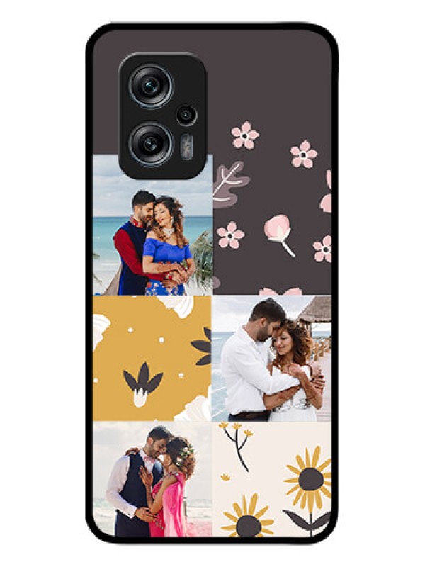 Custom Redmi K50i 5G Photo Printing on Glass Case - 3 Images with Floral Design