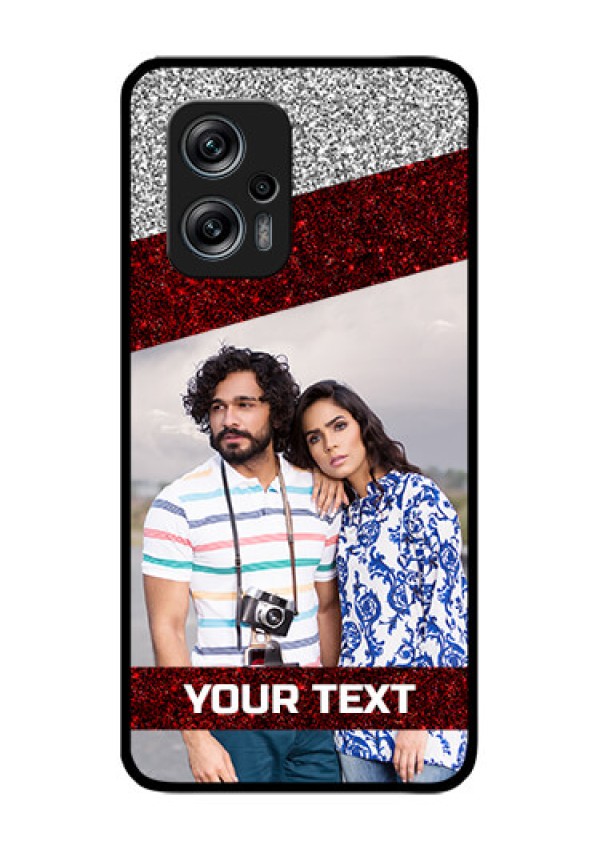 Redmi K50i 5G Personalized Glass Phone Case - Image Holder with Glitter Strip Design