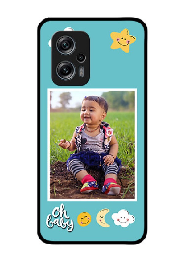 Redmi K50i 5G Personalized Glass Phone Case - Smiley Kids Stars Design