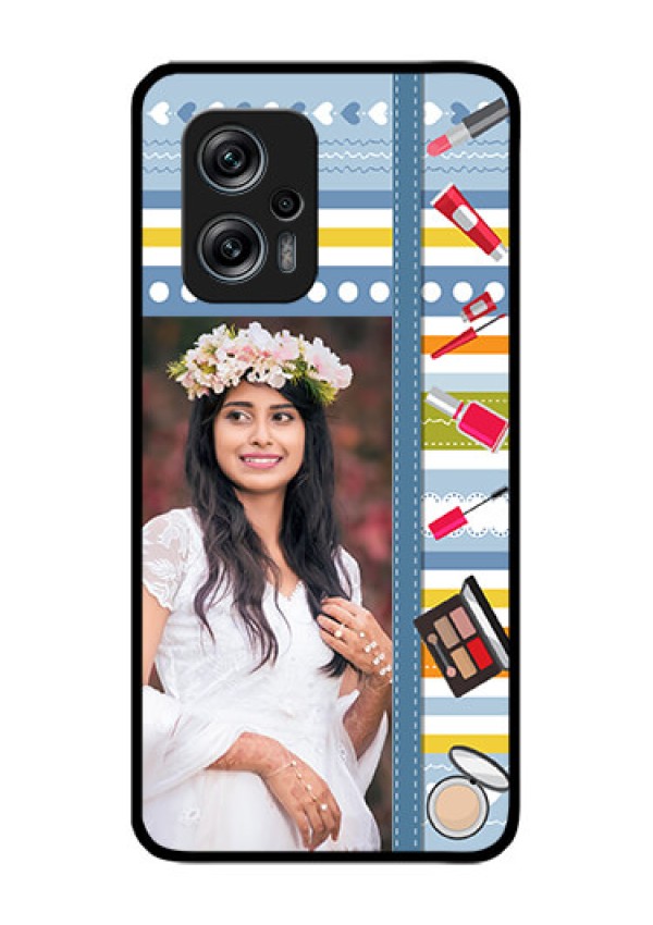 Redmi K50i 5G Personalized Glass Phone Case - Makeup Icons Design