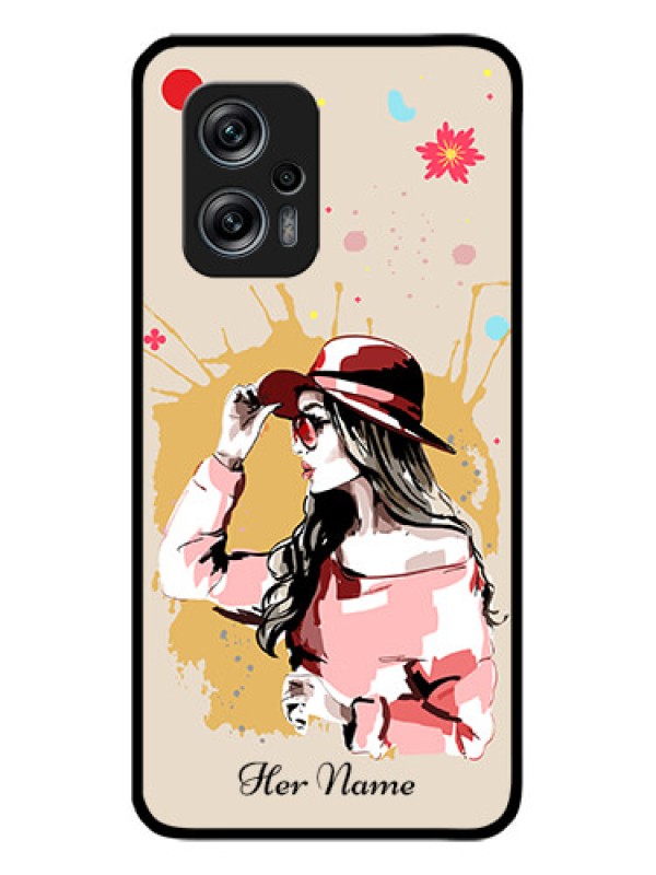 Custom Xiaomi Redmi K50I 5G Photo Printing on Glass Case - Women with pink hat Design