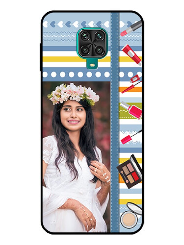 Custom Redmi Note 10 Lite Personalized Glass Phone Case - Makeup Icons Design