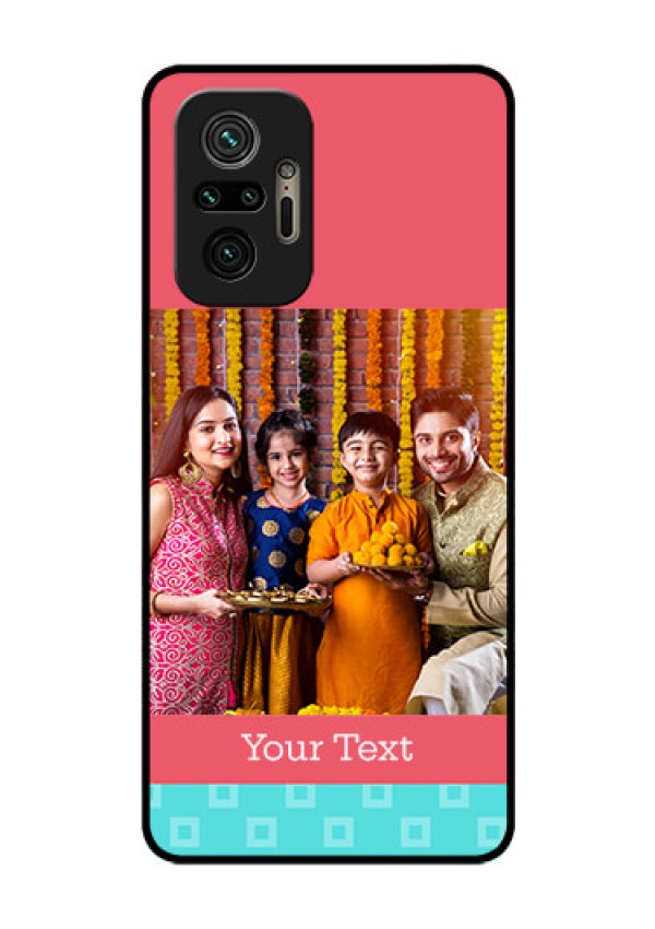 Redmi Note 10 Pro Max Personalized Glass Phone Case - Peach & Blue Color Design