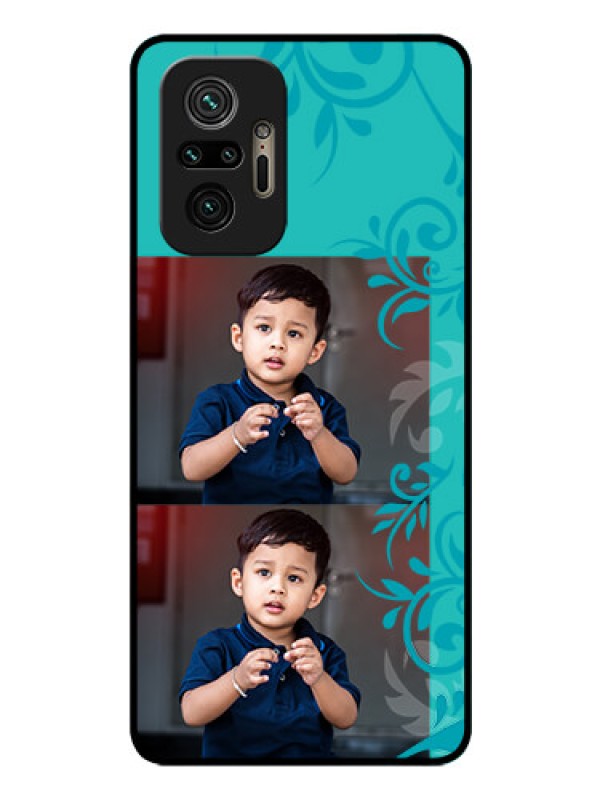 Custom Redmi Note 10 Pro Max Personalized Glass Phone Case - with Photo and Green Floral Design 