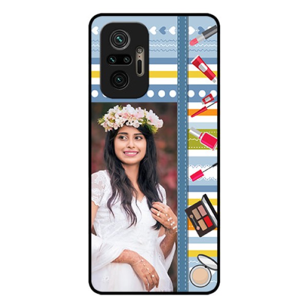 Redmi Note 10 Pro Max Personalized Glass Phone Case - Makeup Icons Design